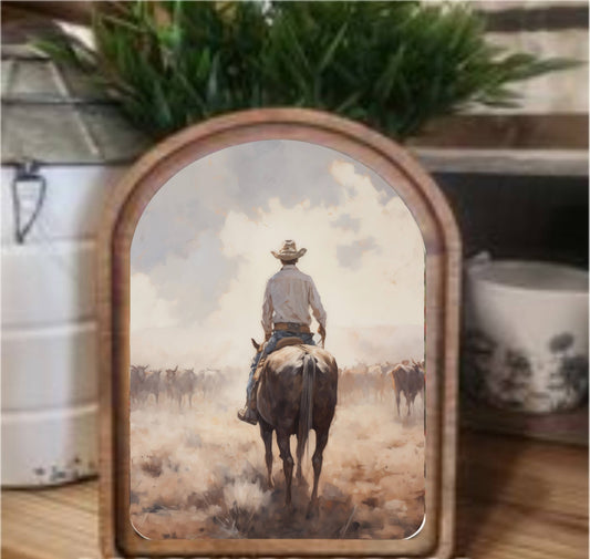 Cattle Drive Framed Art Arch Top, The Feathered Farmhouse