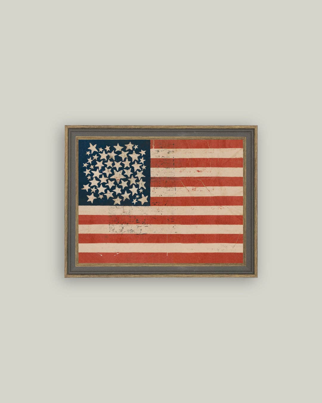 Rustic Flag Framed Antique Art, Feathered Farmhouse