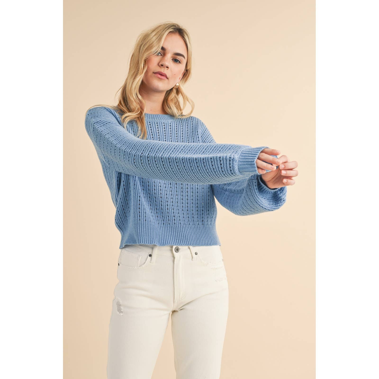 Open-Knit Balloon Sleeve Sweater, The Feathered Farmhouse