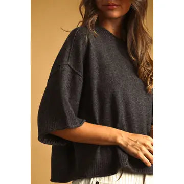 Charcoal Jaime Knit Crop Sweater, Feathered Farmhouse