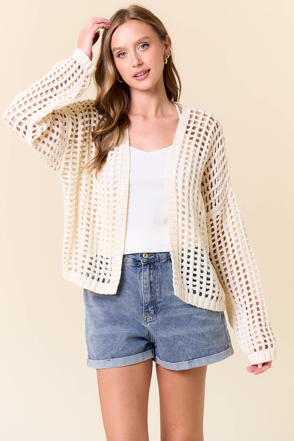 Crochet Fishnet Cropped Cardigan, Feathered Farmhouse