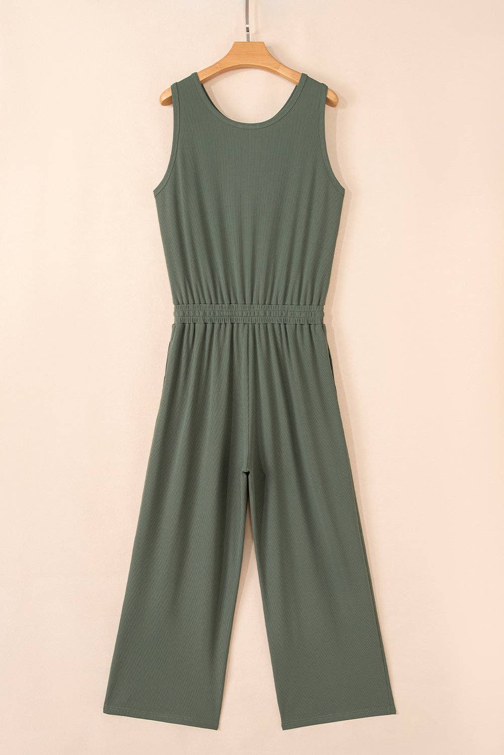 Sleeveless Wide Leg Buttoned Jumpsuit, Feathered Farmhouse