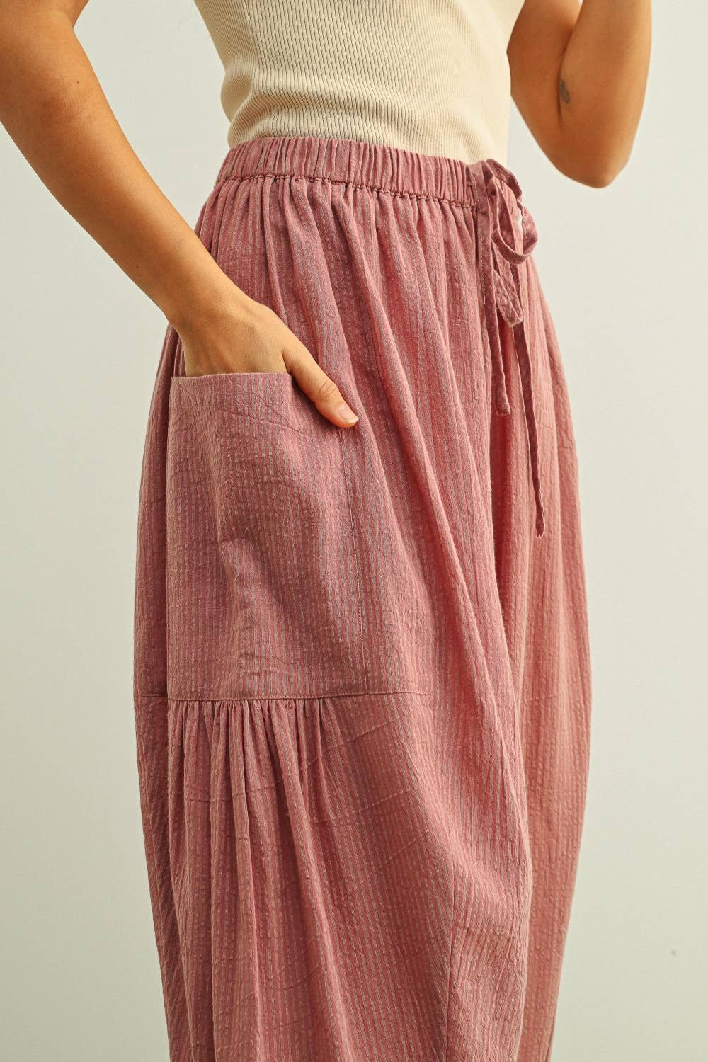 Mauve Pinstriped Loose Pants, Feathered Farmhouse