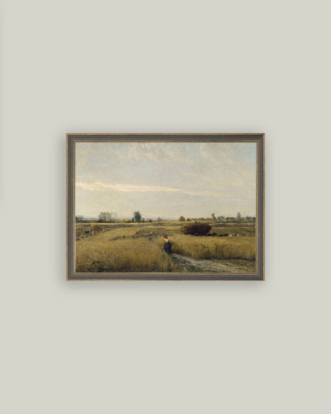 Harvest Landscape Framed Antique Art, Feathered Farmhouse