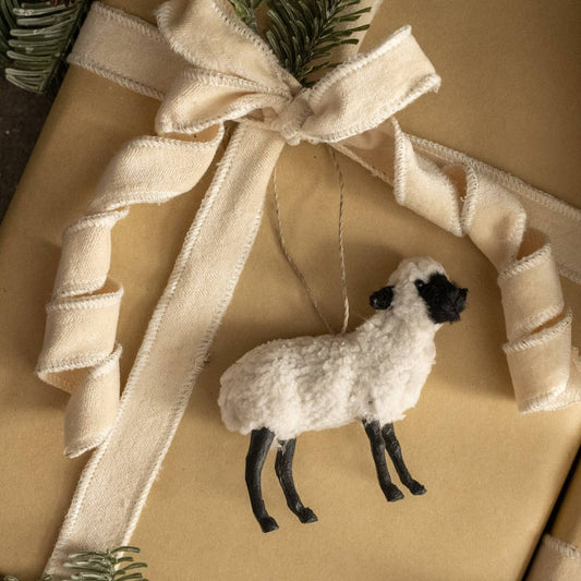 Black & White Sheep Ornament, Feathered Farmhouse