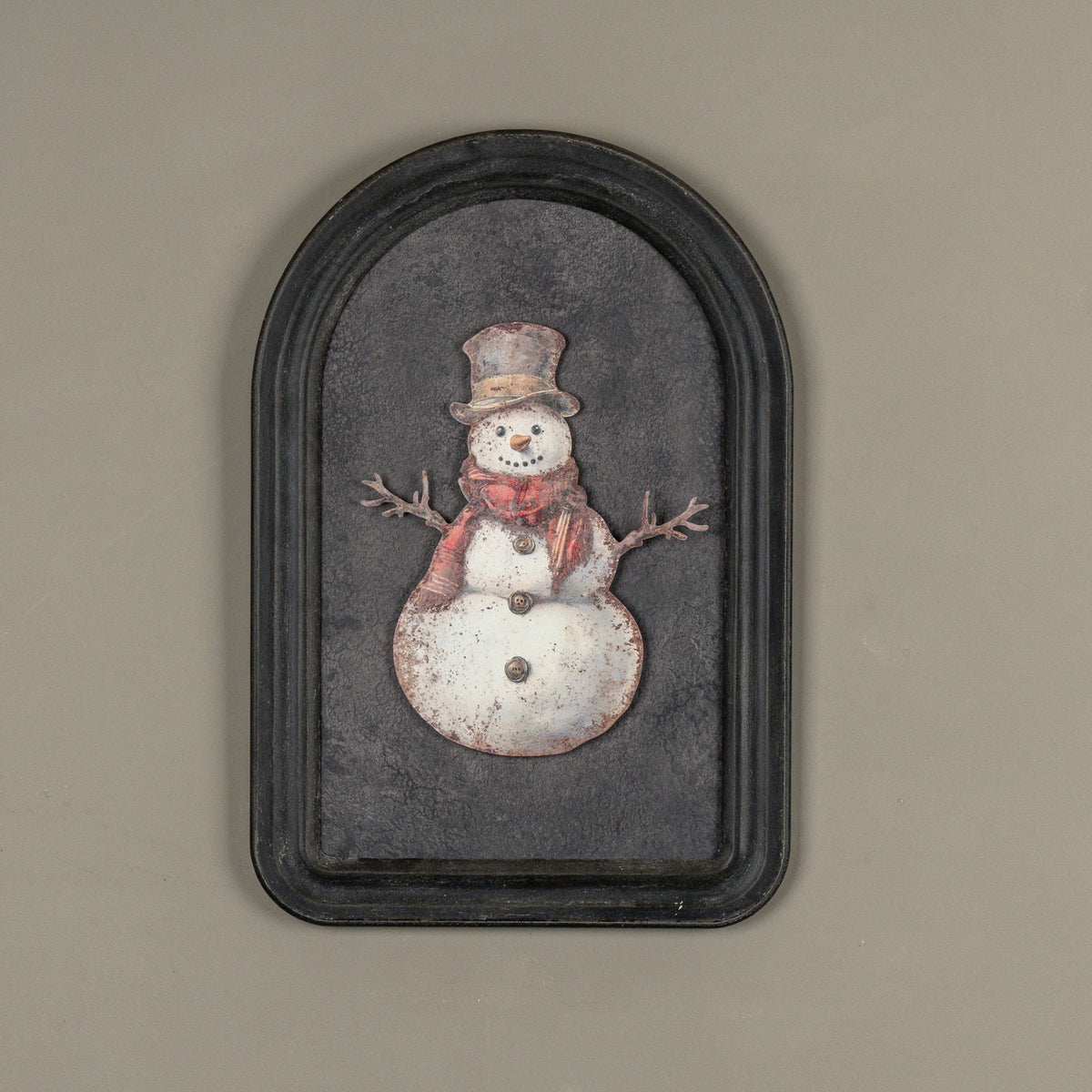 Red Scarf Snowman Metal Sign, Feathered Farmhouse