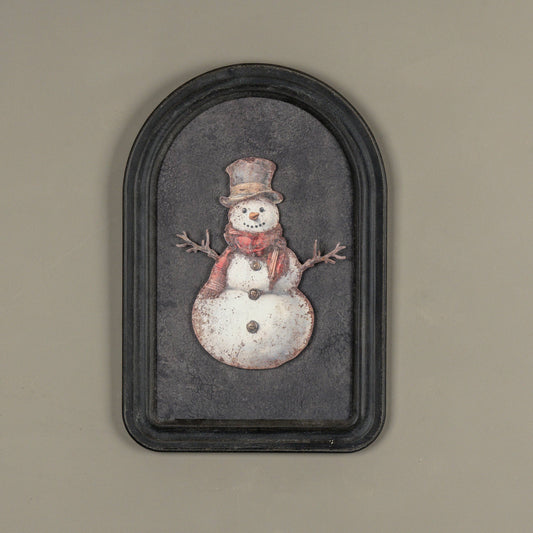 Red Scarf Snowman Metal Sign, Feathered Farmhouse