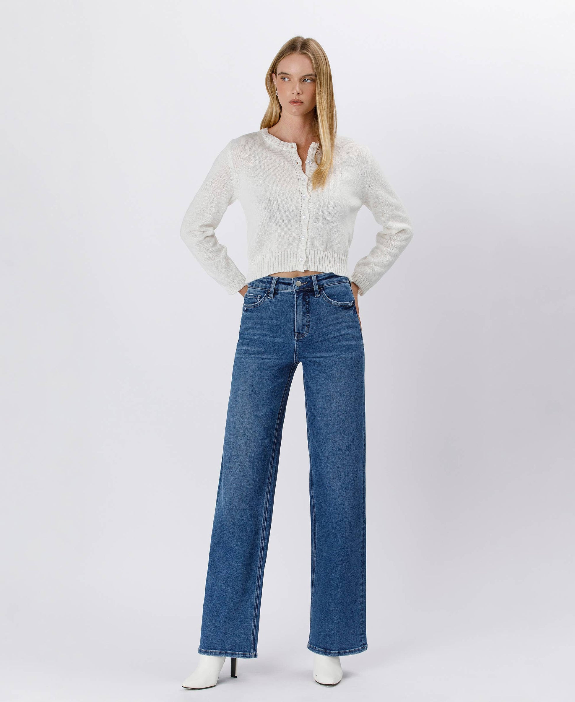 Tummy Control 90's Super High Rise Jeans, Feathered Farmhouse