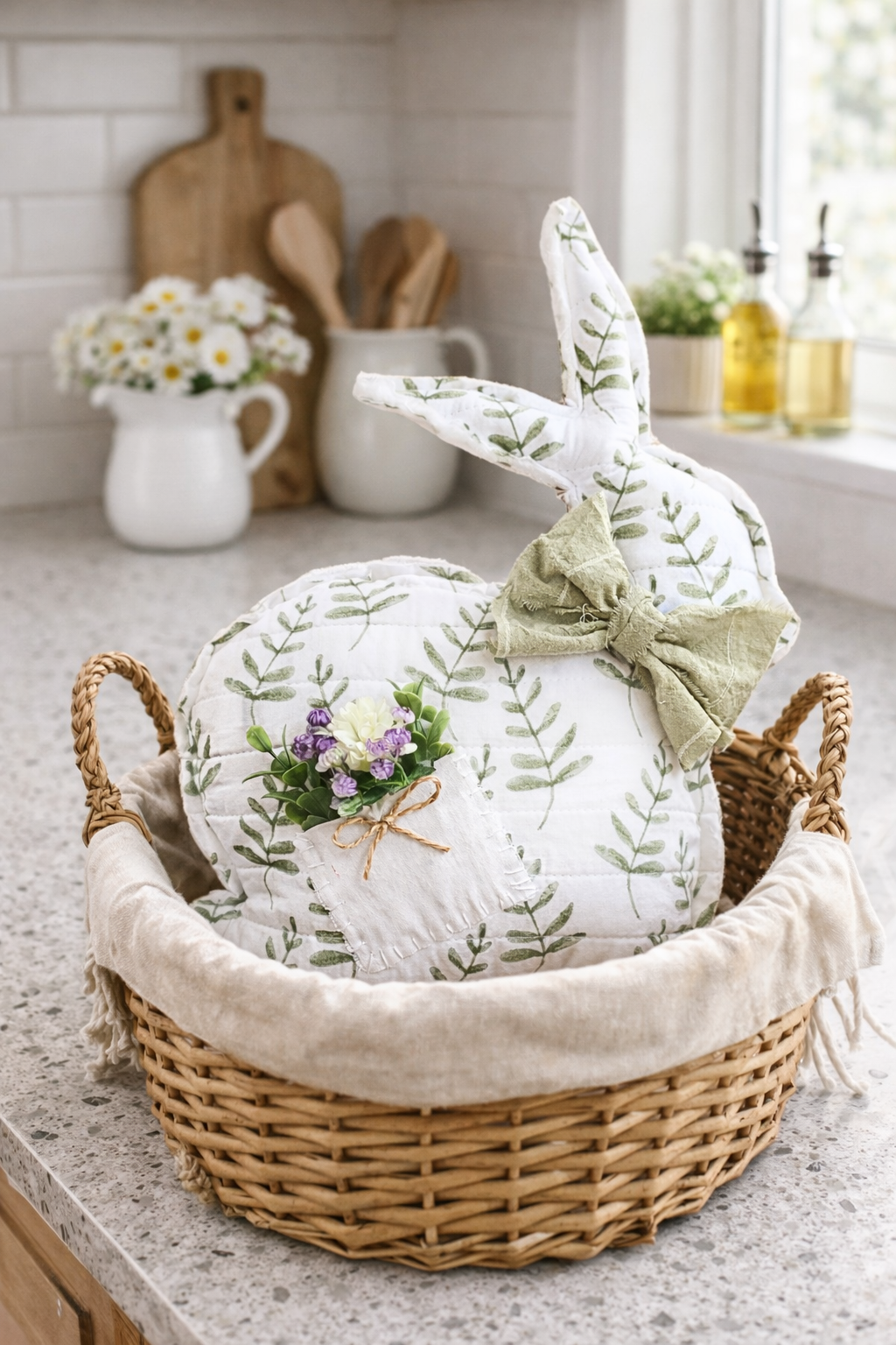 Seamed Floral Bunny Rabbit, Feathered Farmhouse