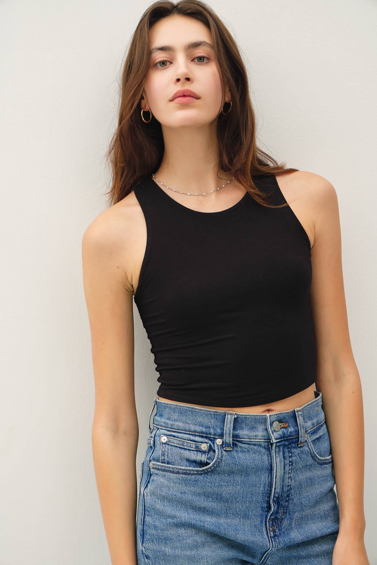 High Neck Cropped Tank, Feathered Farmhouse