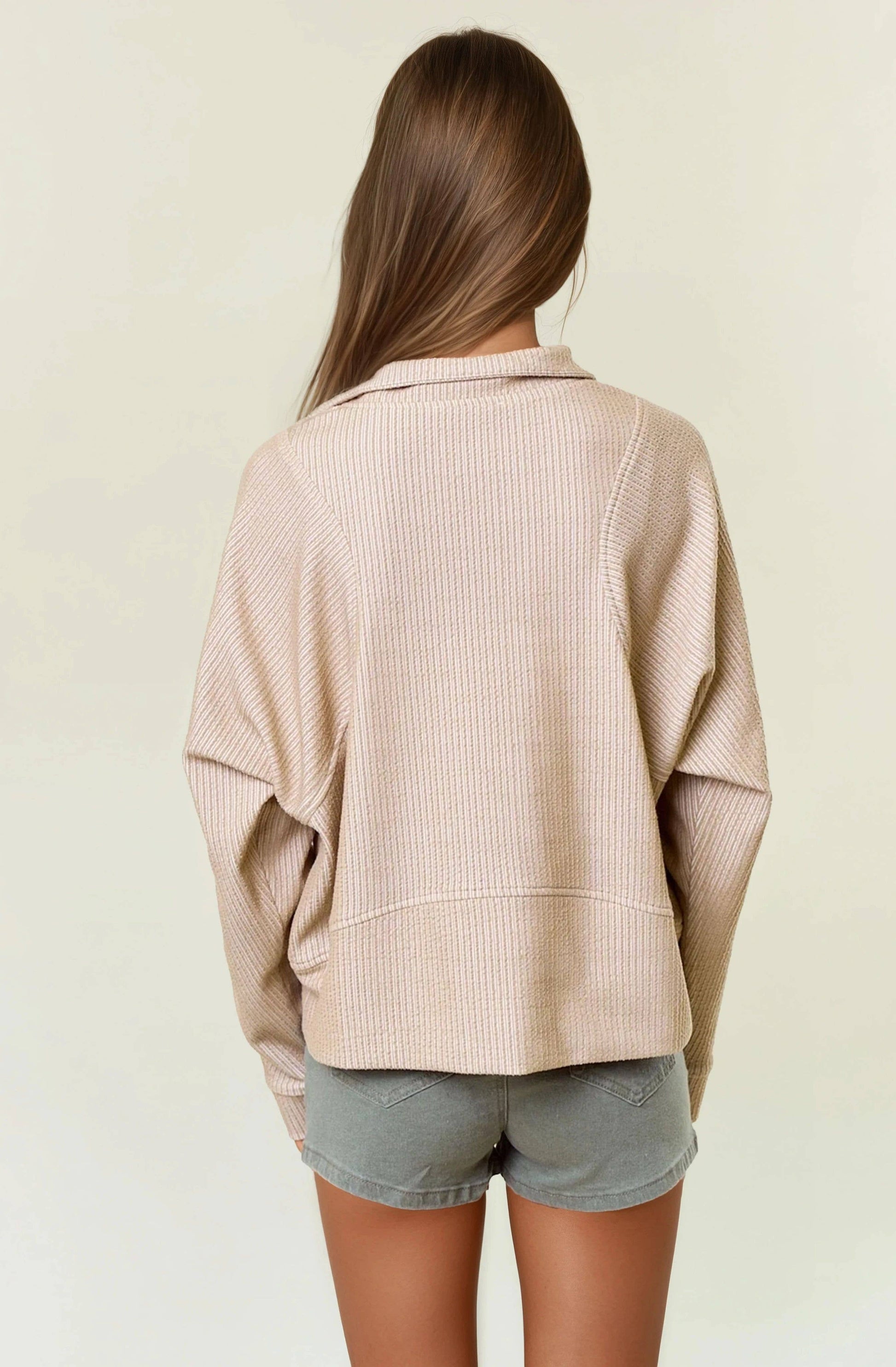 Stripe Textured Half-Zip Sweatshirt, Feathered Farmhouse