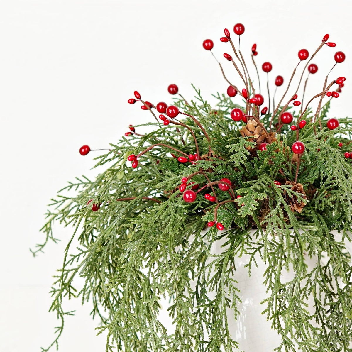 Wispy Cypress Pine with Red Berries Orb, The Feathered Farmhouse