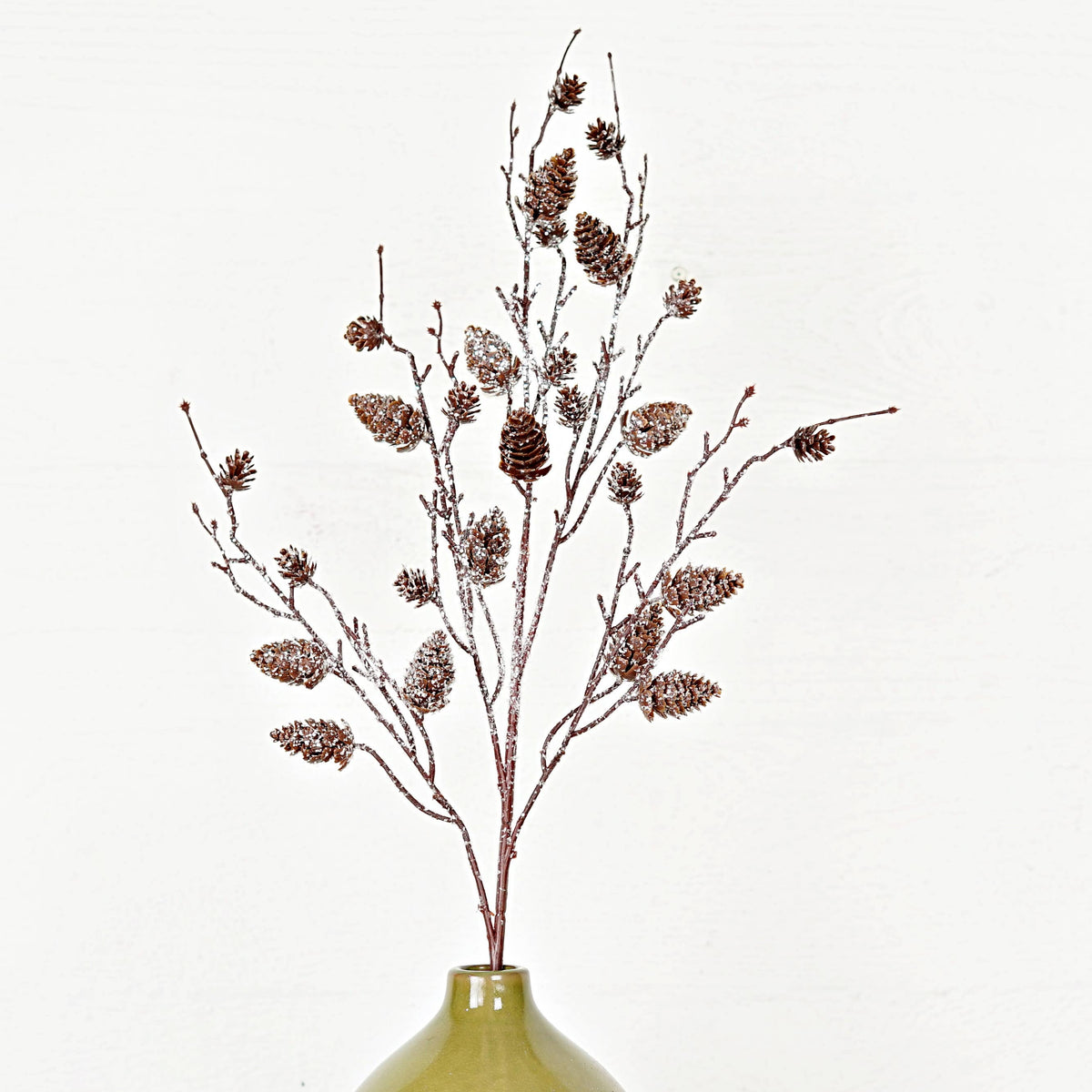 Mixed Snowy Sparkle with Birchcones Stem, Feathered Farmhouse