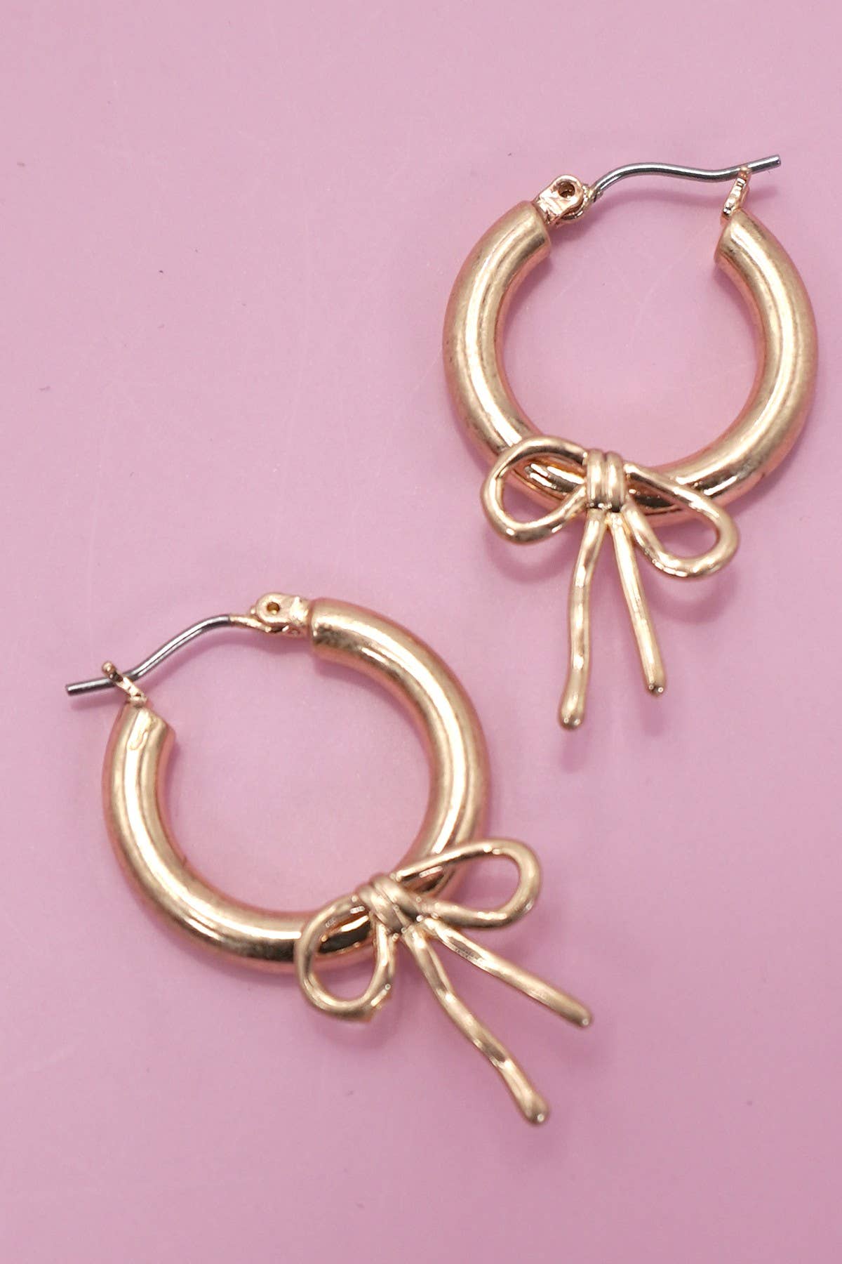 Gold Bow Puffy Hoop Earrings, Feathered Farmhouse