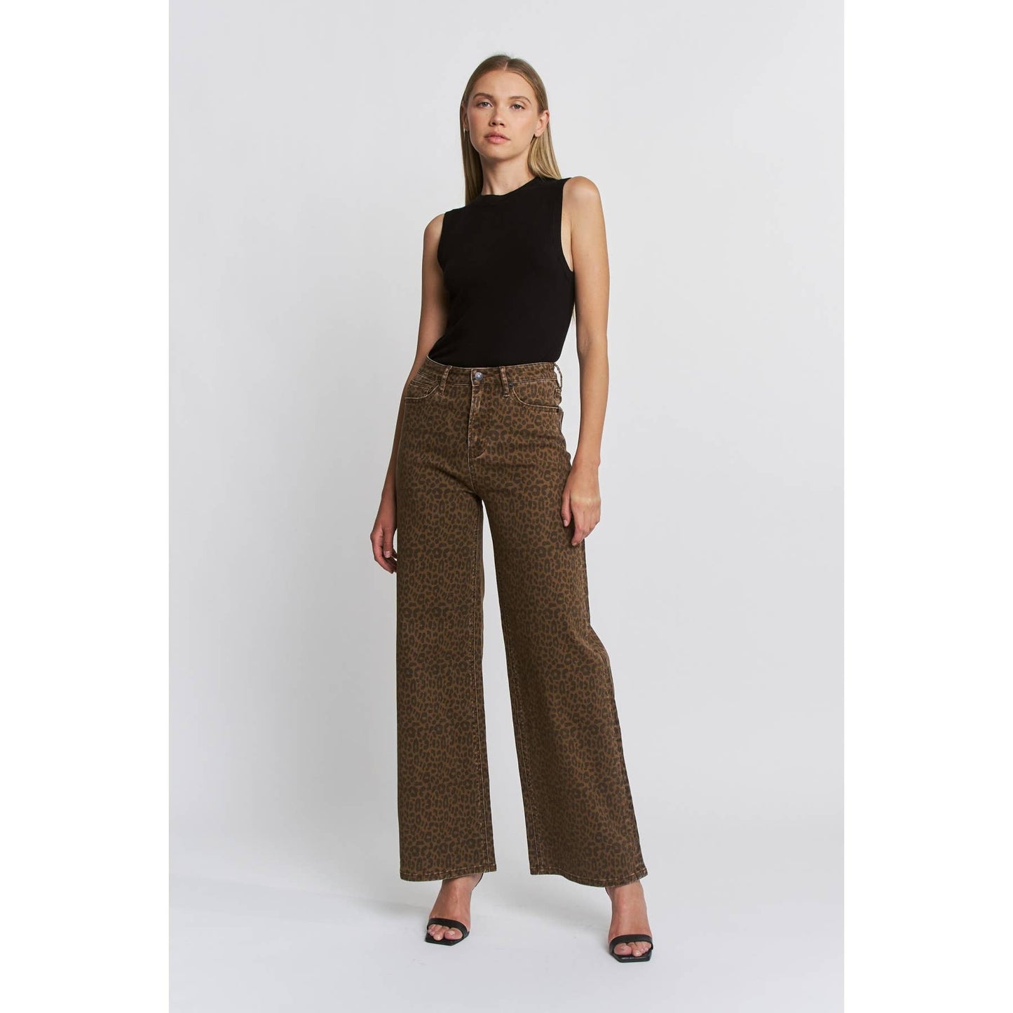 Super High Wide Leg Leopard Jeans, Feathered Farmhouse