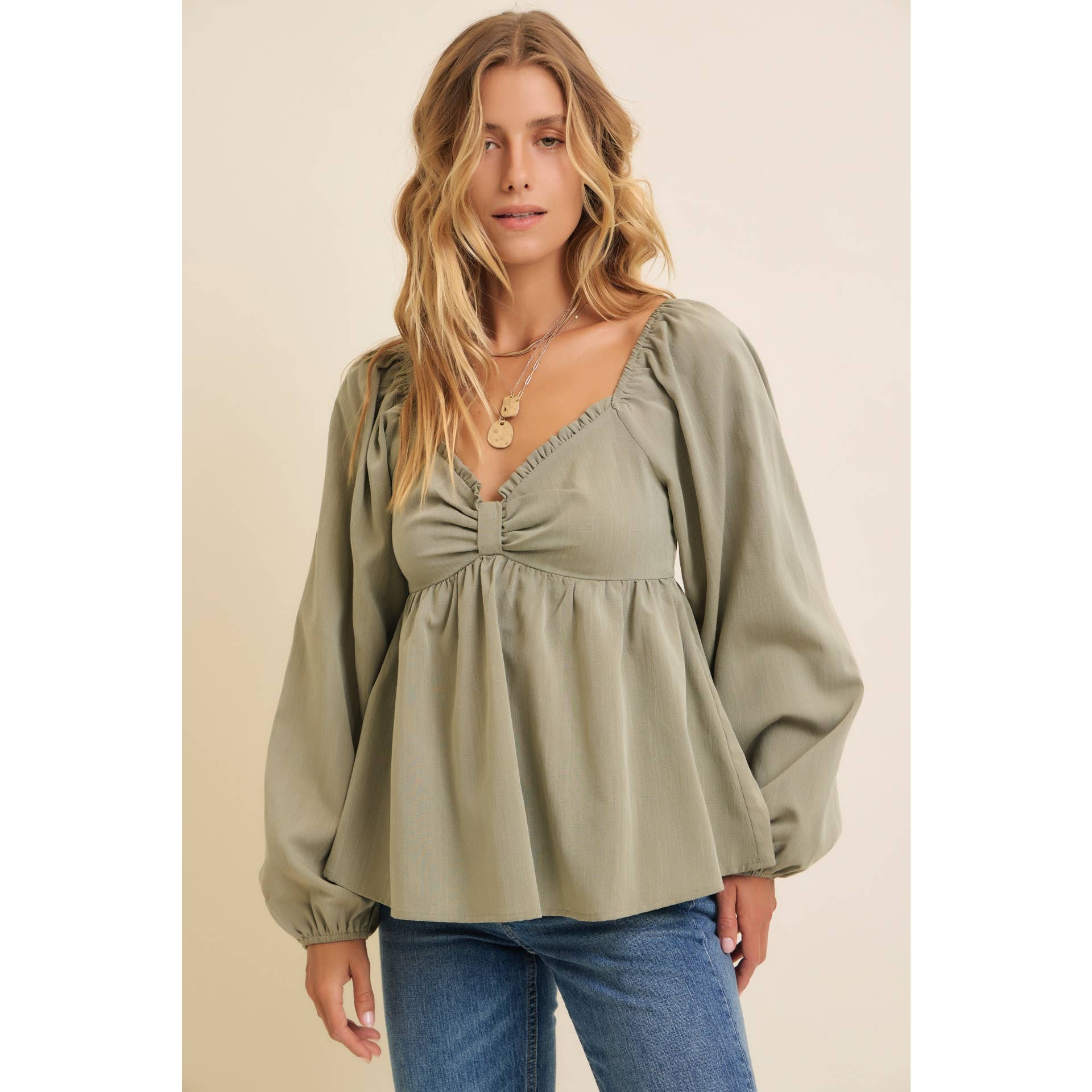 Babydoll Long Sleeve Top, Feathered Farmhouse