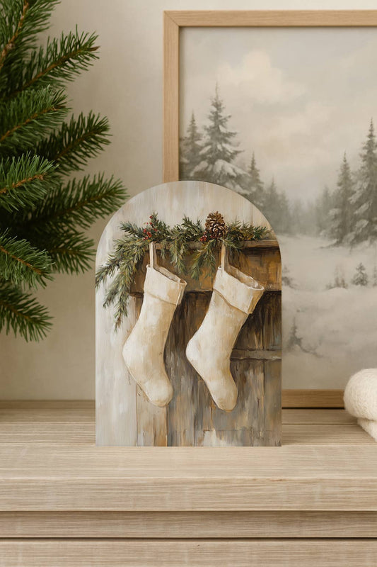 Neutral Christmas Stockings Arch, Feathered Farmhouse