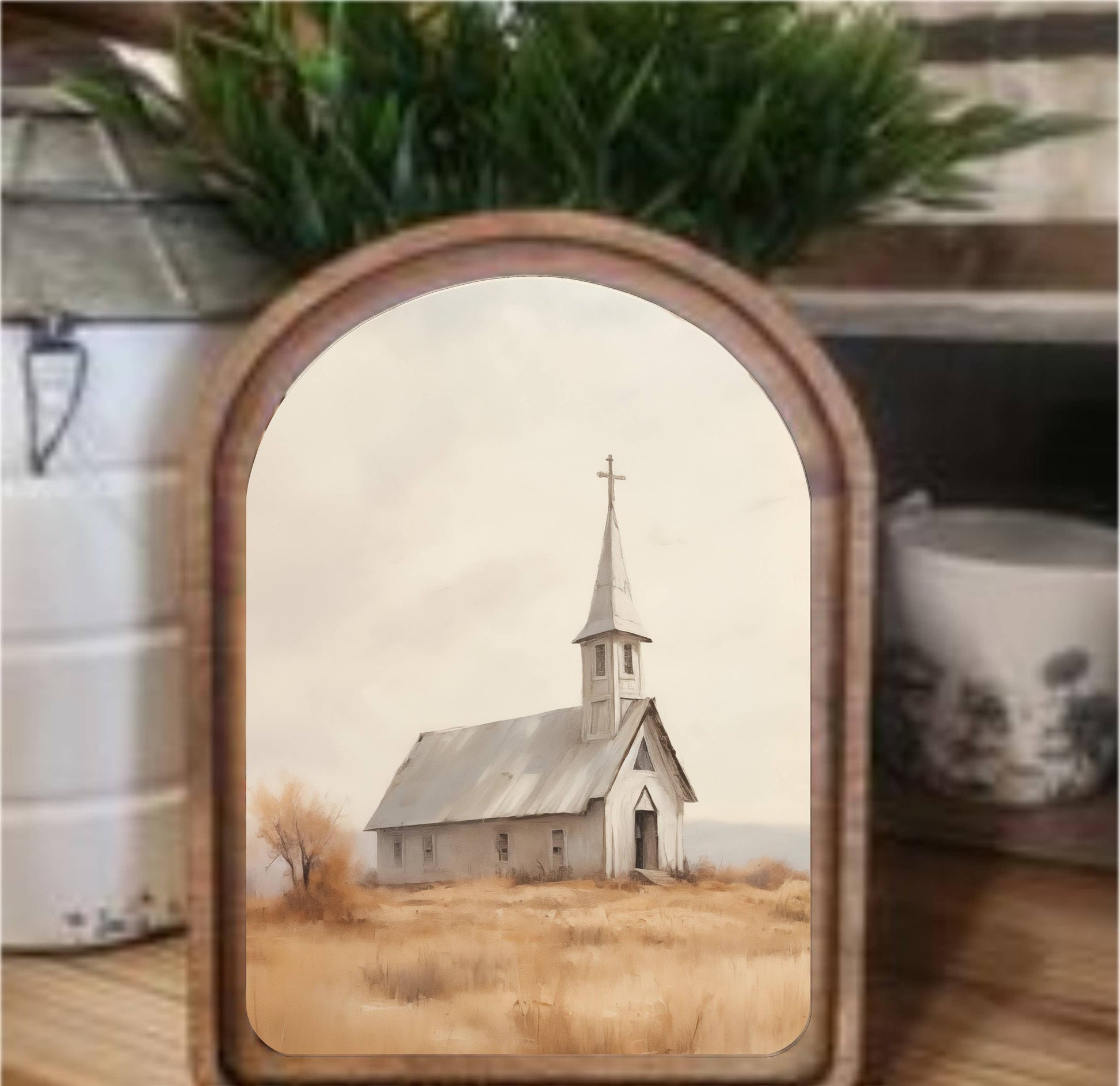 Church Framed Art Arch Top, The Feathered Farmhouse