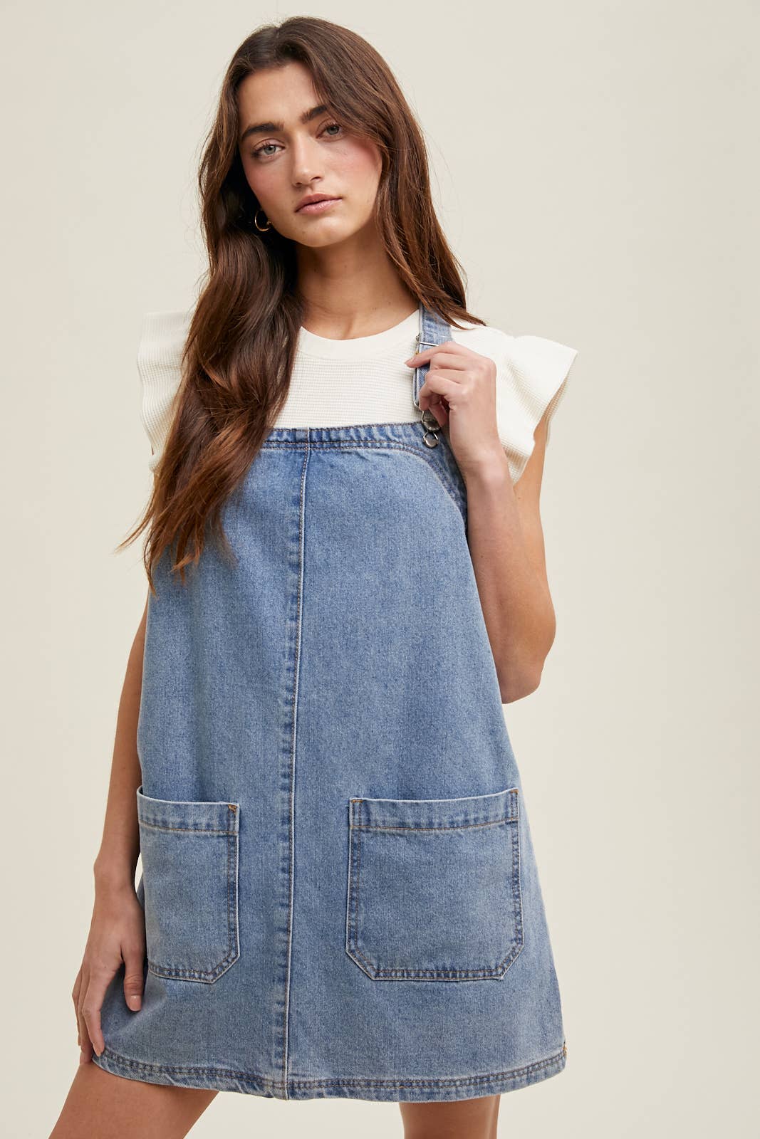 Denim Mini Overall Skirt, Feathered Farmhouse