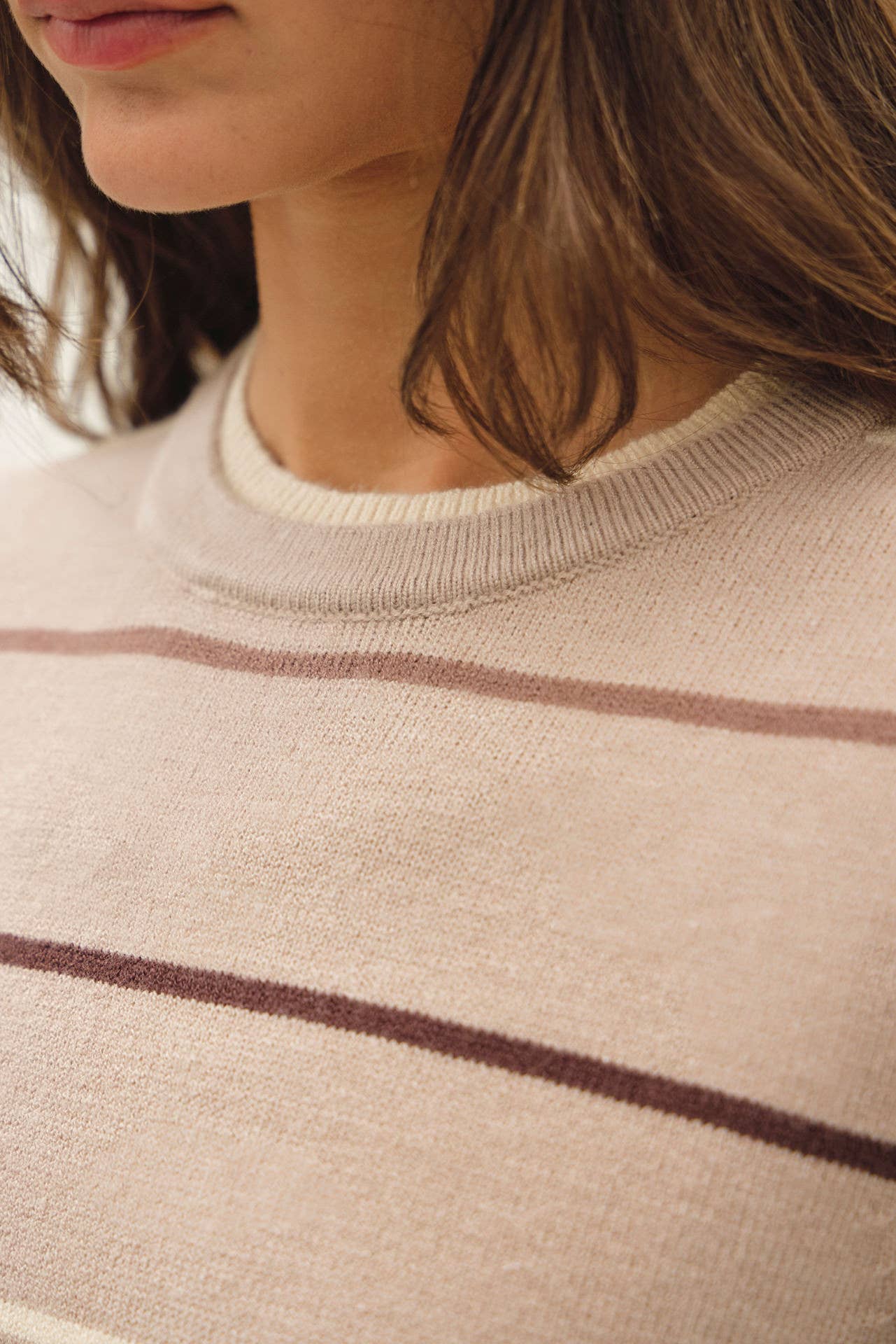 Double Layered Look Stripe Sweater, Feathered Farmhouse