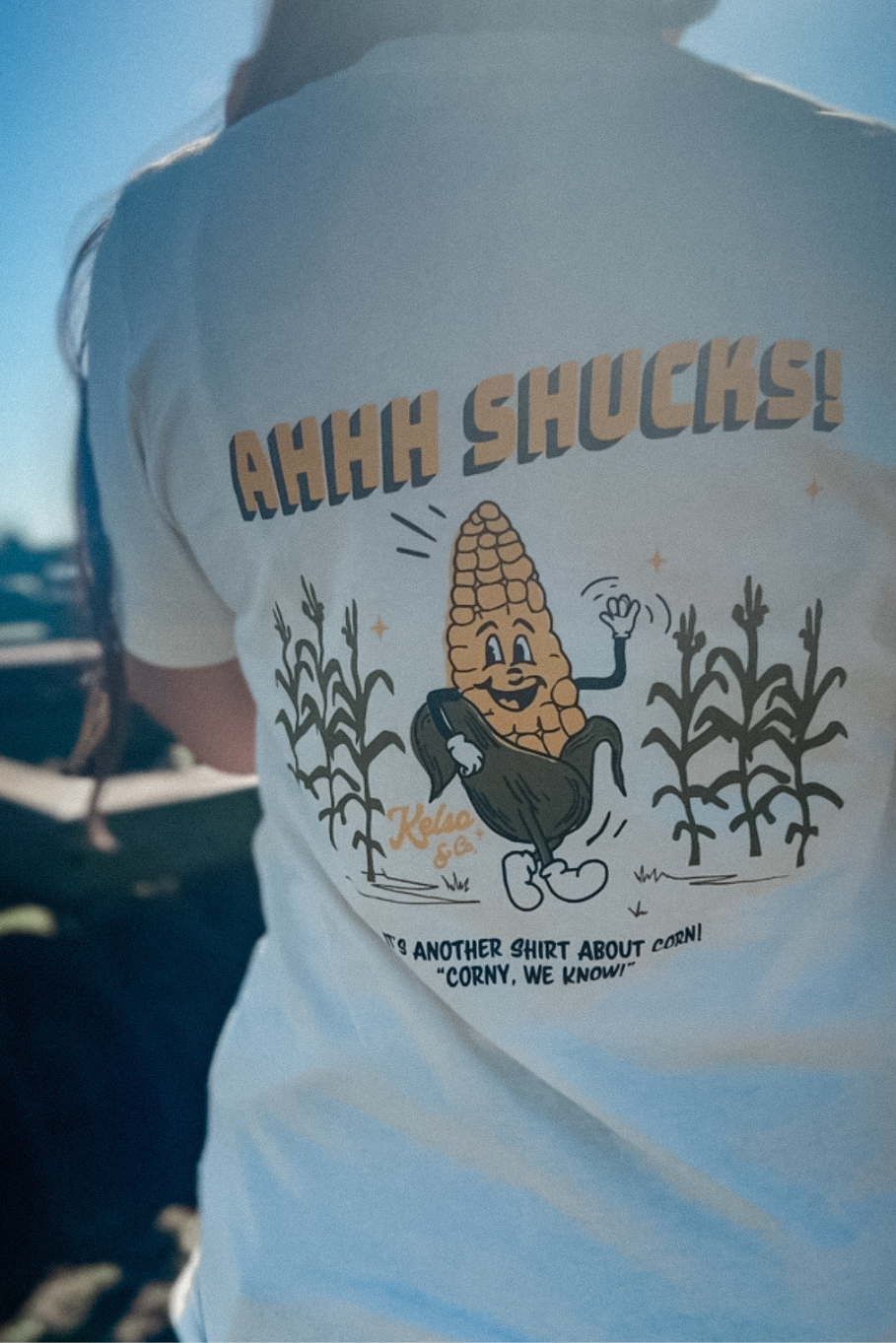 Ahhh Shucks Dancing Corn Graphic Tee, Feathered Farmhouse