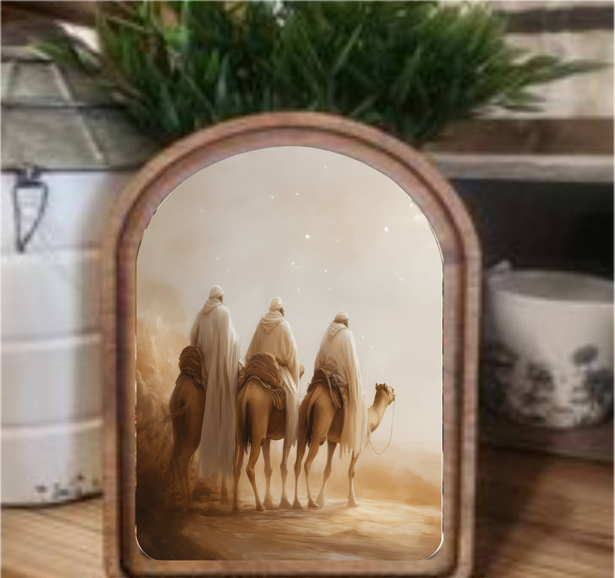Wise Men Framed Arch Top, Feathered Farmhouse