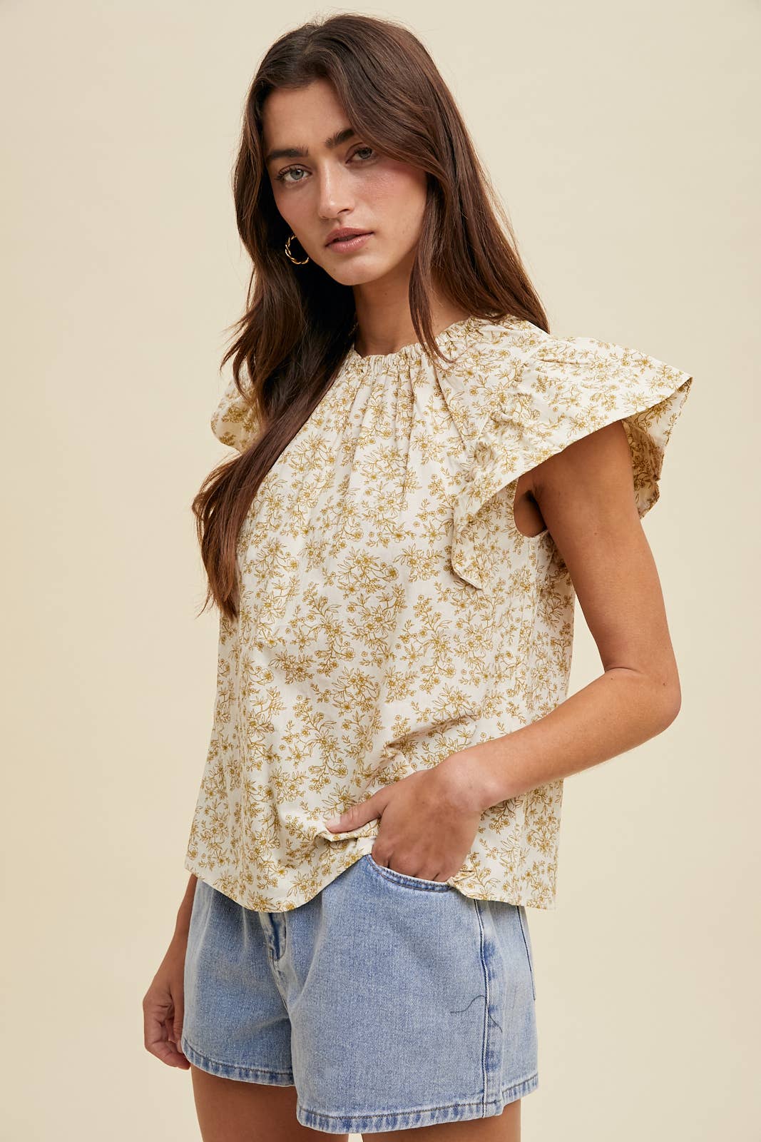 Floral Ruffle Sleeve Blouse, Feathered Farmhouse