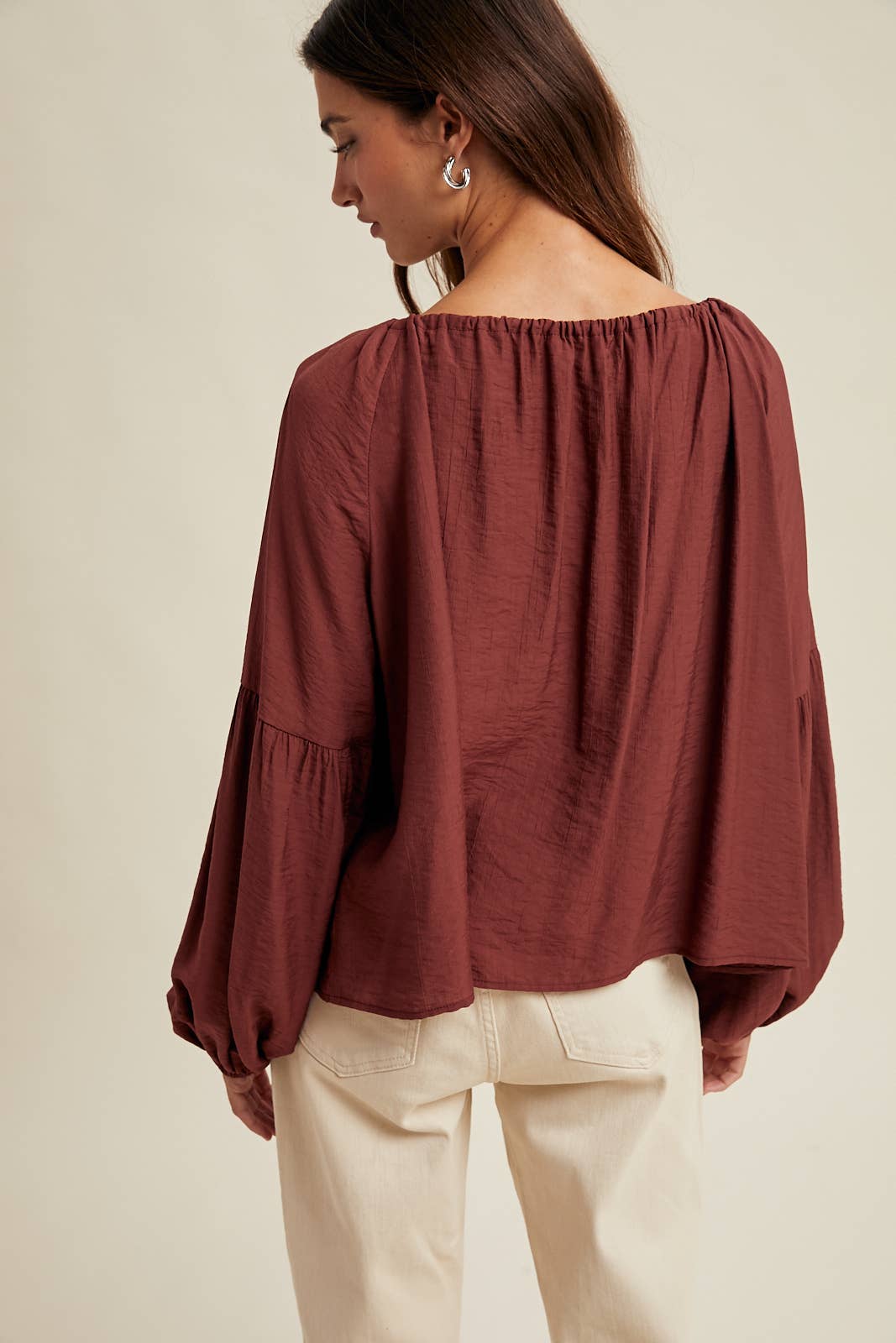 Drop Shoulder Loose Blouse, Feathered Farmhouse