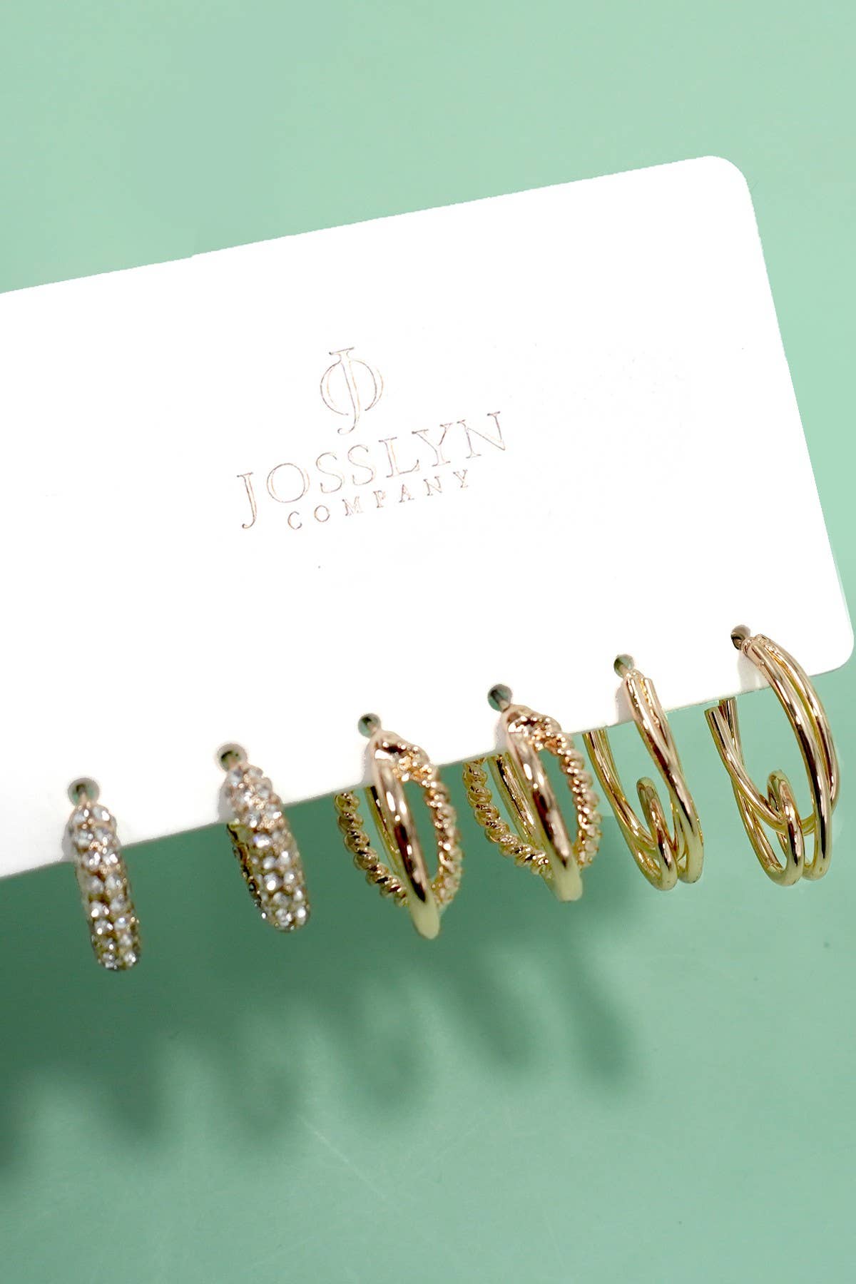 Trio Huggie Hoop Rhinestone Earrings, Feathered Farmhouse
