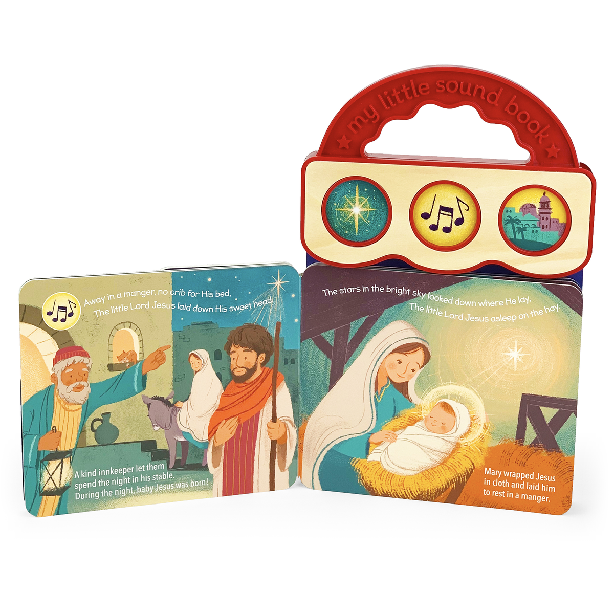 Away in a Manger Nativity 3-Button Jesus Sound Book, Feathered Farmhouse