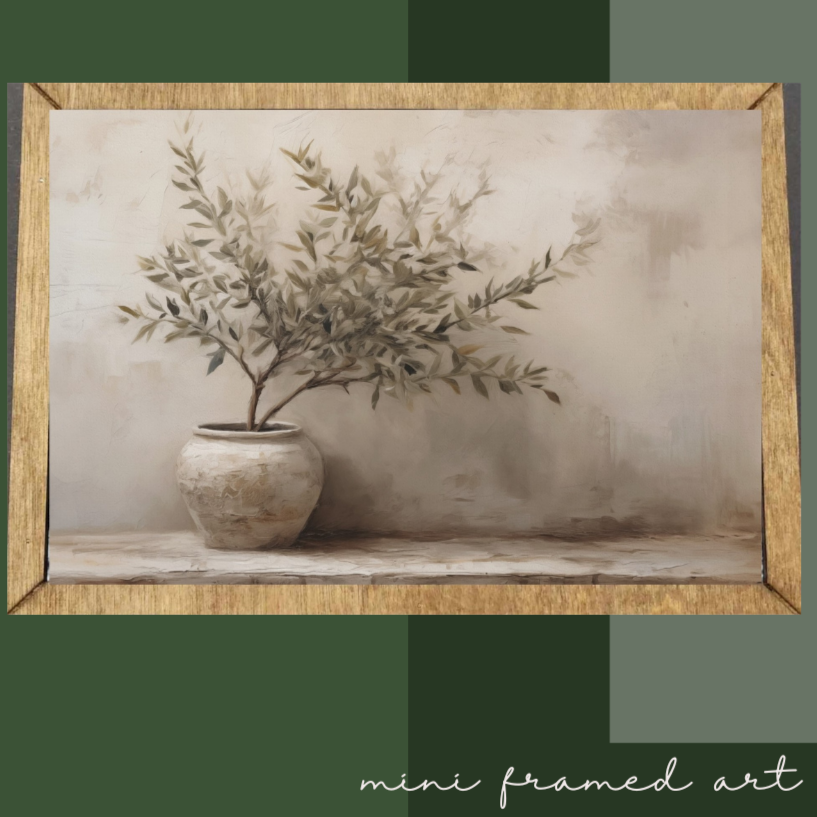 Olive Tree Horizontal Framed Canvas Mini Art, Feathered Farmhouse