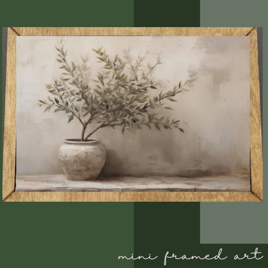 Olive Tree Horizontal Framed Canvas Mini Art, Feathered Farmhouse