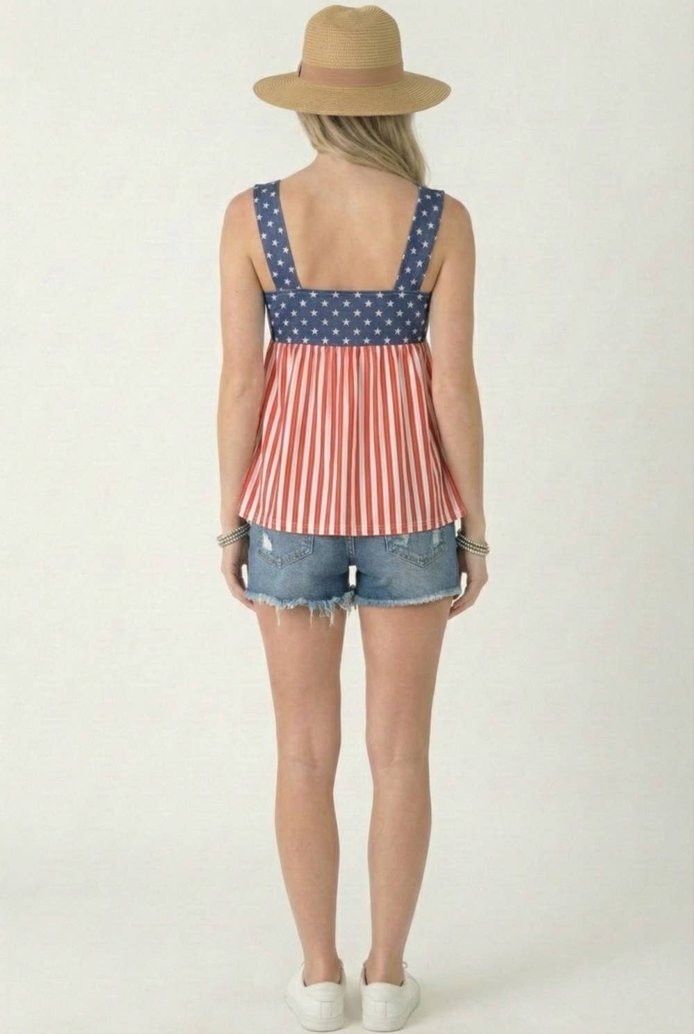 American Flag Babydoll Tank Top, Feathered Farmhouse