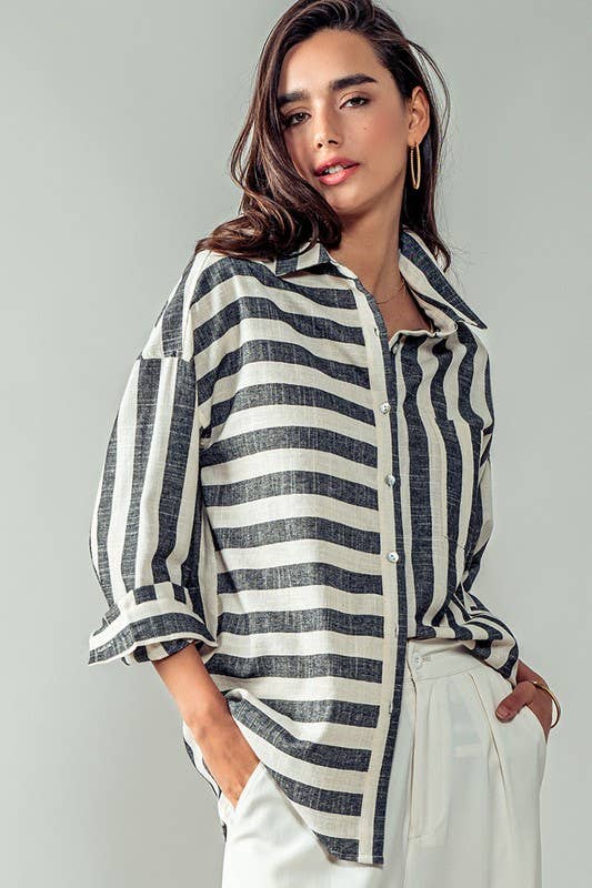 Striped Button Down Shirt, The Feathered Farmhouse