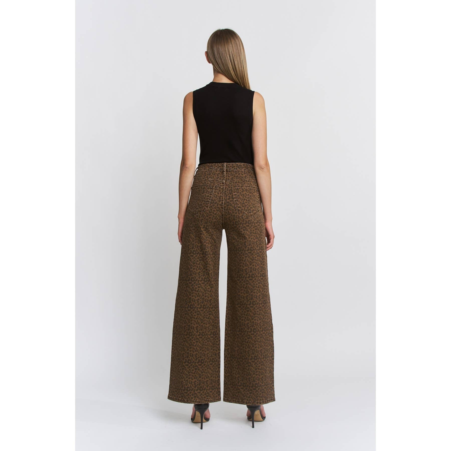 Super High Wide Leg Leopard Jeans, Feathered Farmhouse