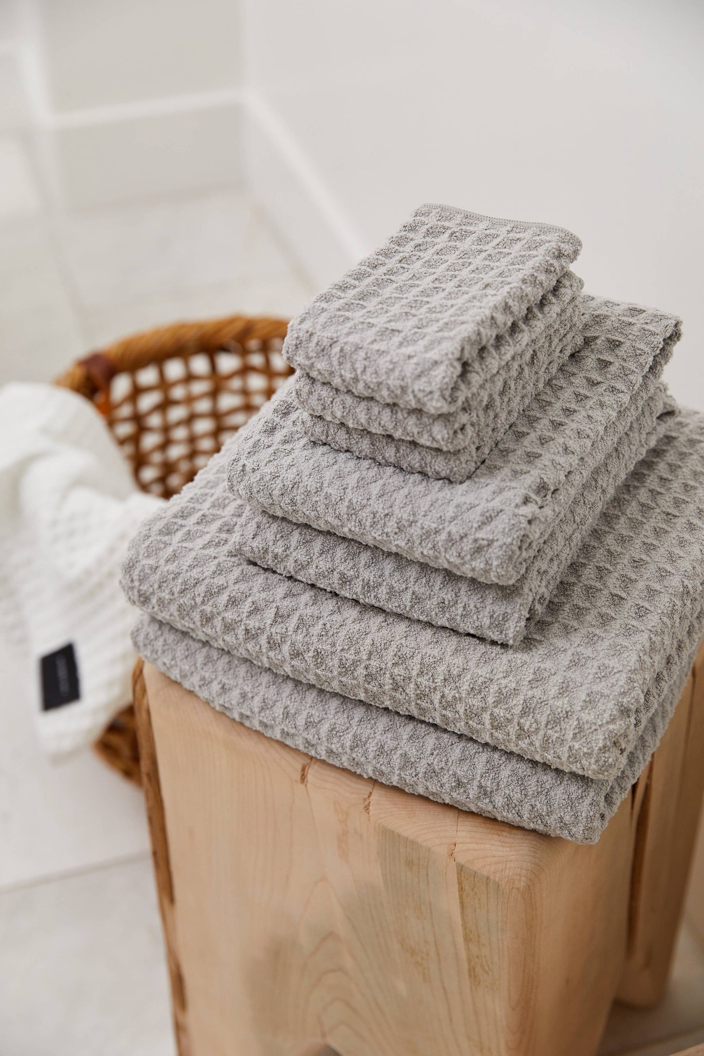 Stone Waffle Hand Towel, Feathered Farmhouse