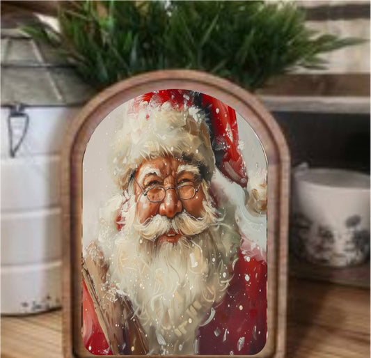 Snowy Santa Framed Art Arch Top, Feathered Farmhouse