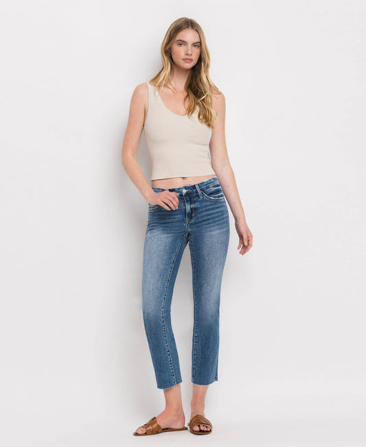 Carlene Vervet Mid Rise Crop Straight Jeans