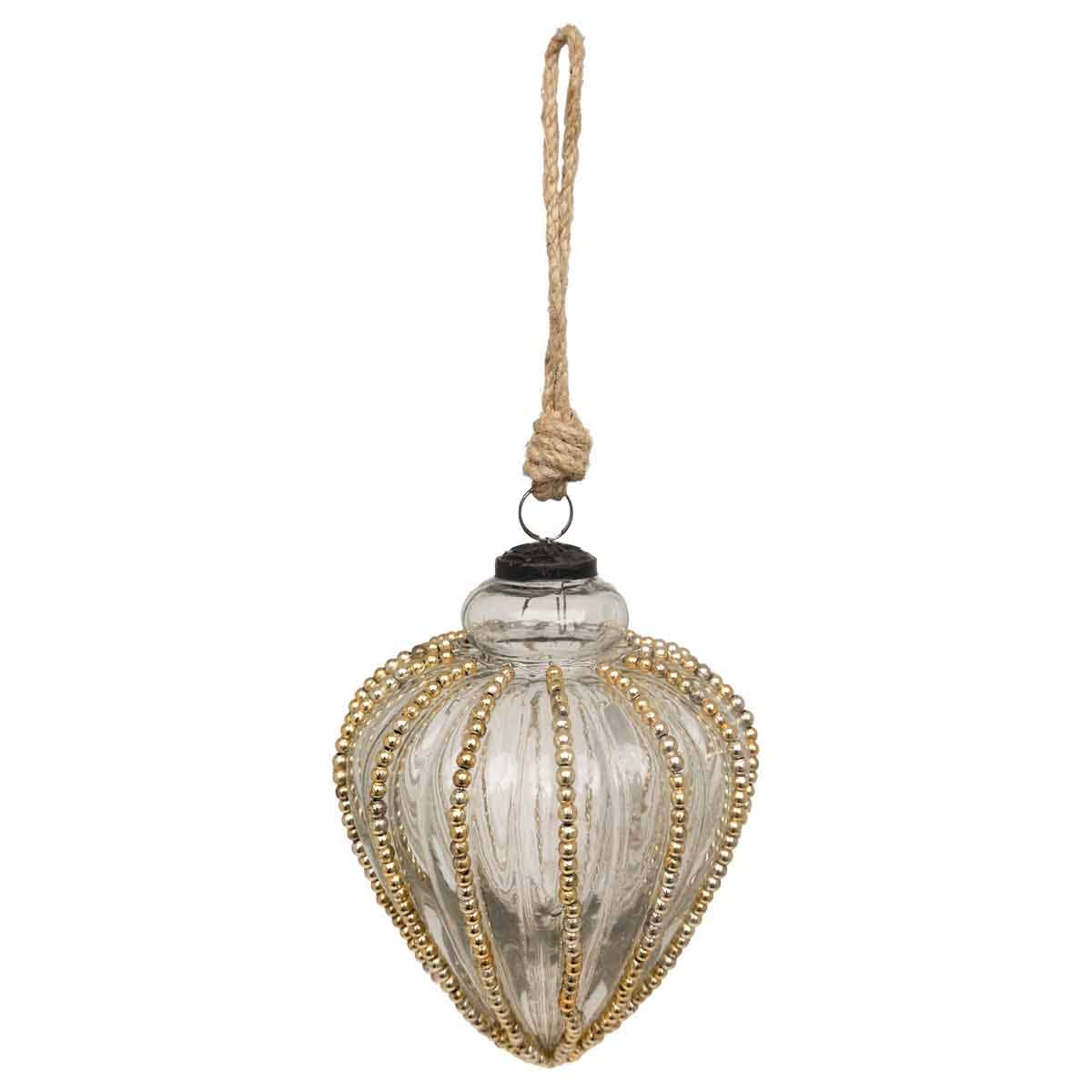 Gold Beaded Ornament, Feathered Farmhouse