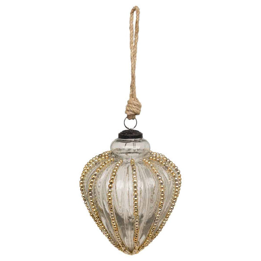 Gold Beaded Ornament, Feathered Farmhouse