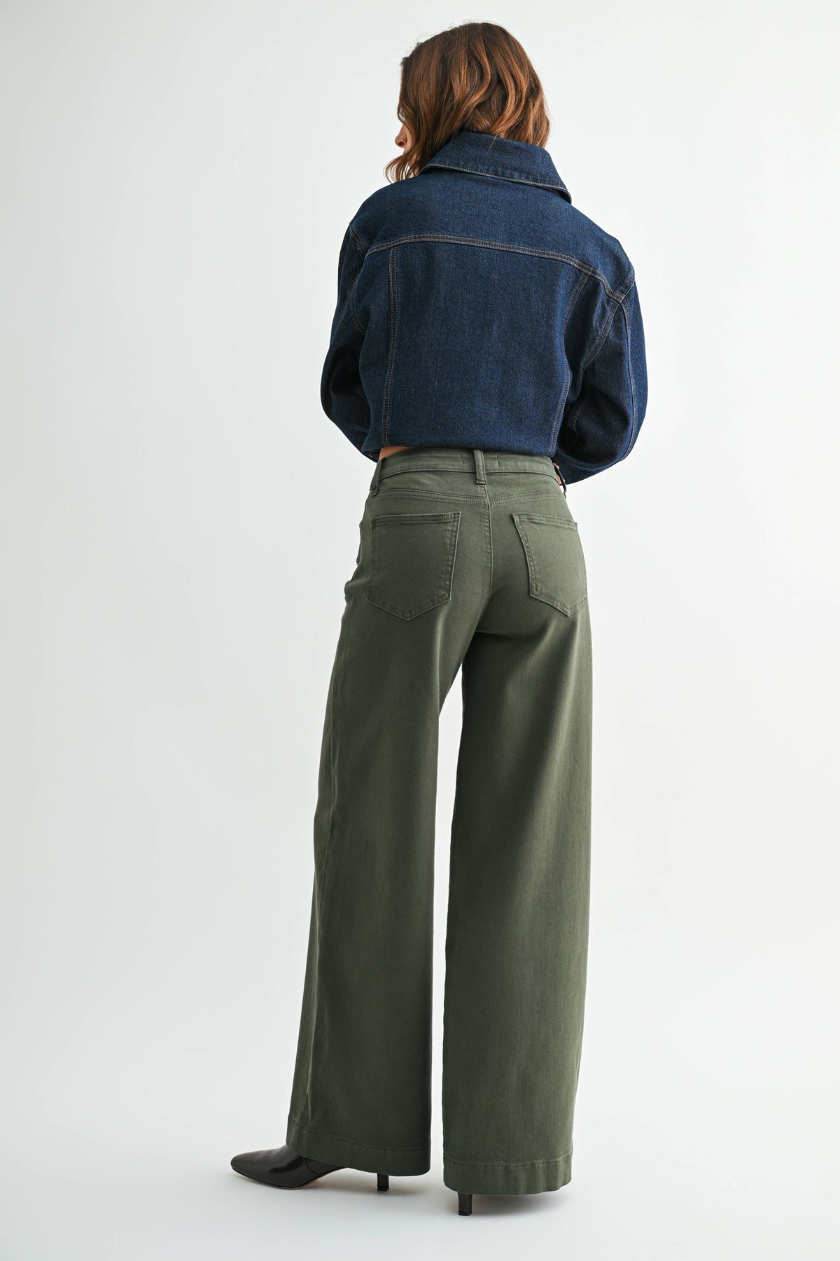 Dark Olive Wide Leg Pants, Feathered Farmhouse