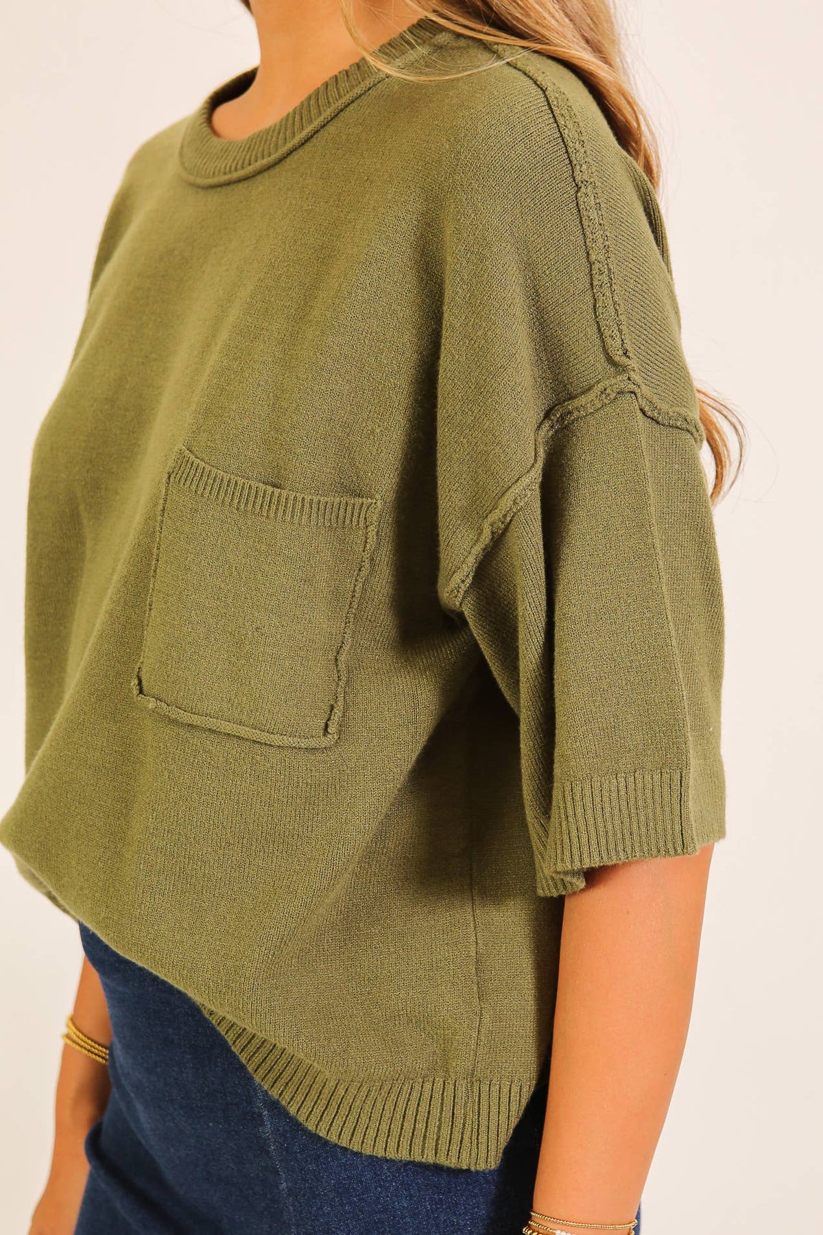 Olive Clara Pocket Knit Sweater, Feathered Farmhouse