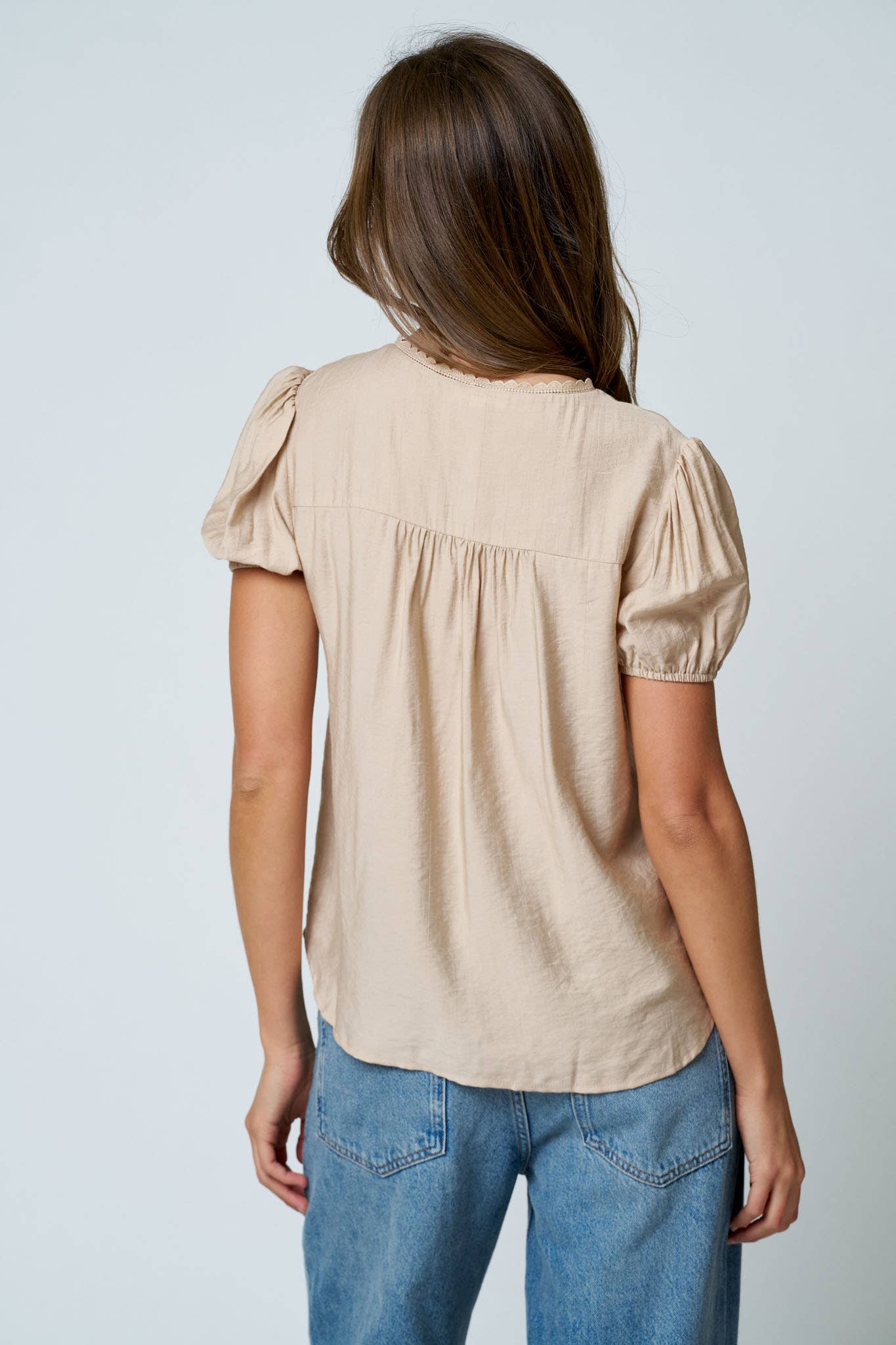 Embroidered Yoke Lace Trim Pintuck Detail Top, Feathered Farmhouse