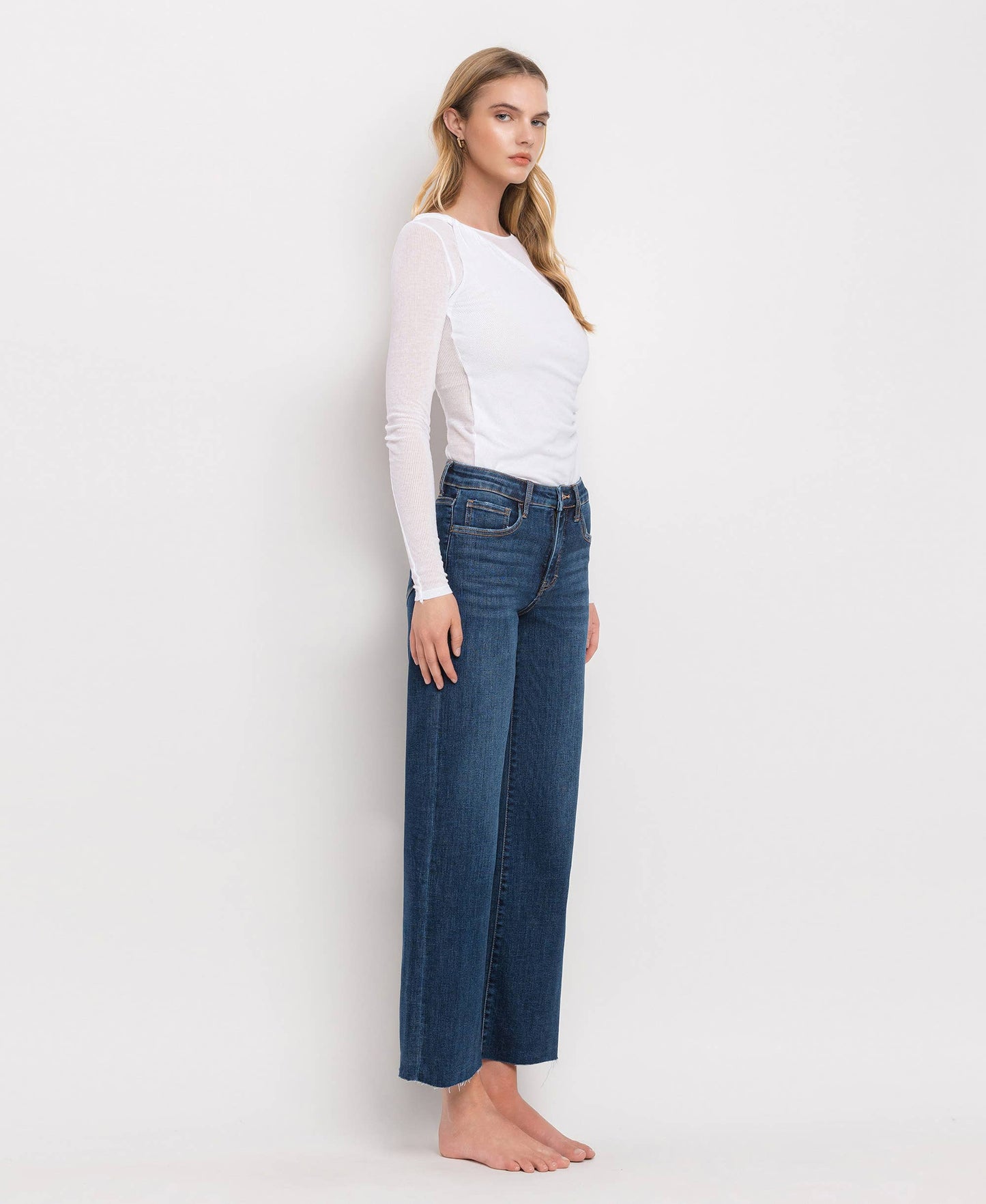 Dark Wash Tummy Control Midrise Wide Leg Jean