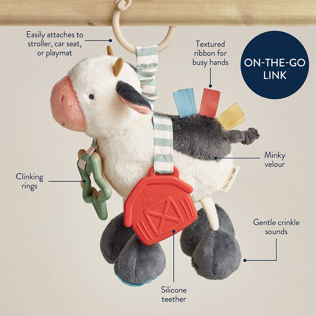 Cow Itzy Friends Link & Love™ Activity Plush, Feathered Farmhouse