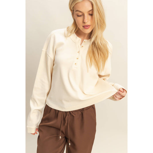 Mineral Washed Henley Top, Feathered Farmhouse