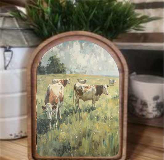 Spring Cows Framed Art Arch Top, The Feathered Farmhouse