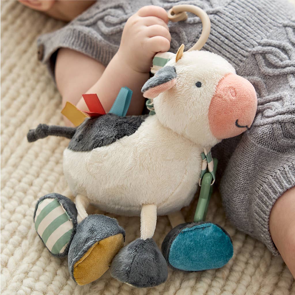 Cow Itzy Friends Link & Love™ Activity Plush, Feathered Farmhouse