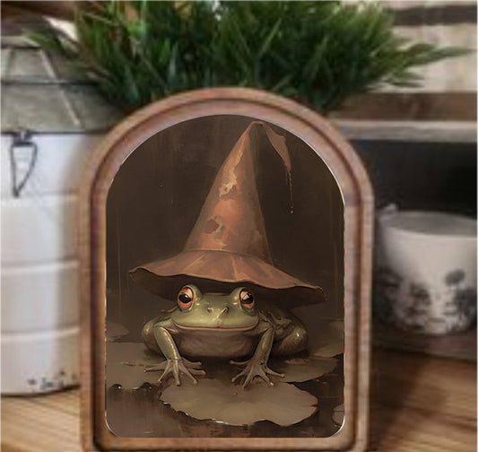 Halloween Frog Framed Art Arch Top, Feathered Farmhouse