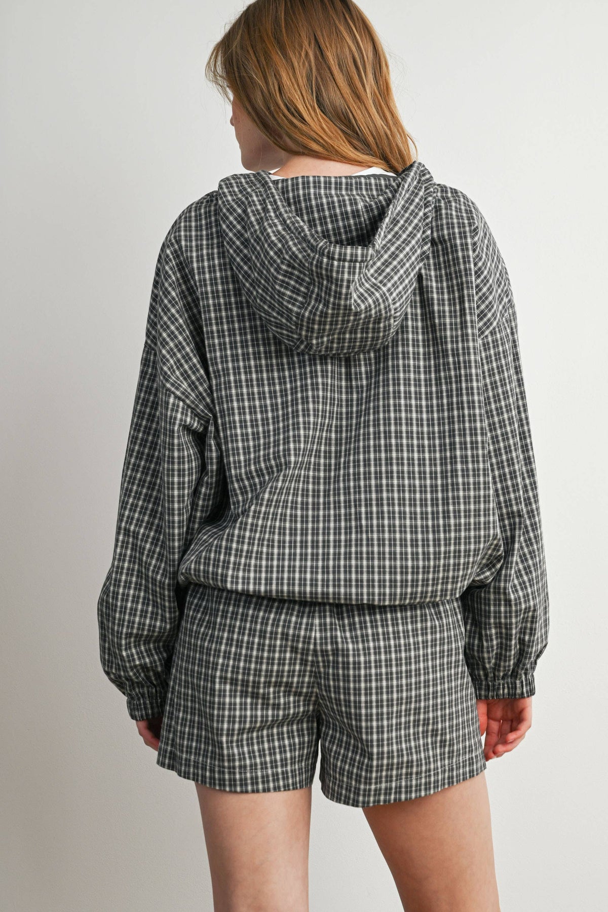 Check Hooded Anorak Top, Feathered Farmhouse